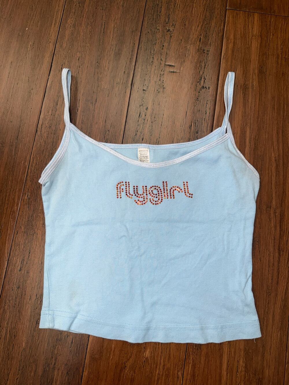 blue Y2K-style spaghetti strap cropped tank top “flygirl” Medium